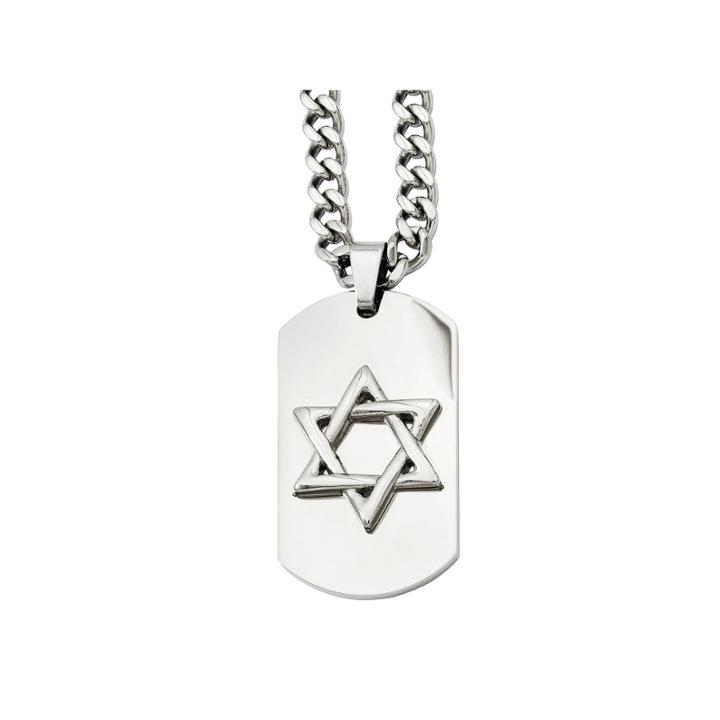 Mens Stainless Steel Star Of David Dog Tag Pendant