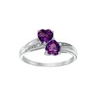 Genuine Amethyst And Diamond-accent Sterling Silver Double-heart Ring