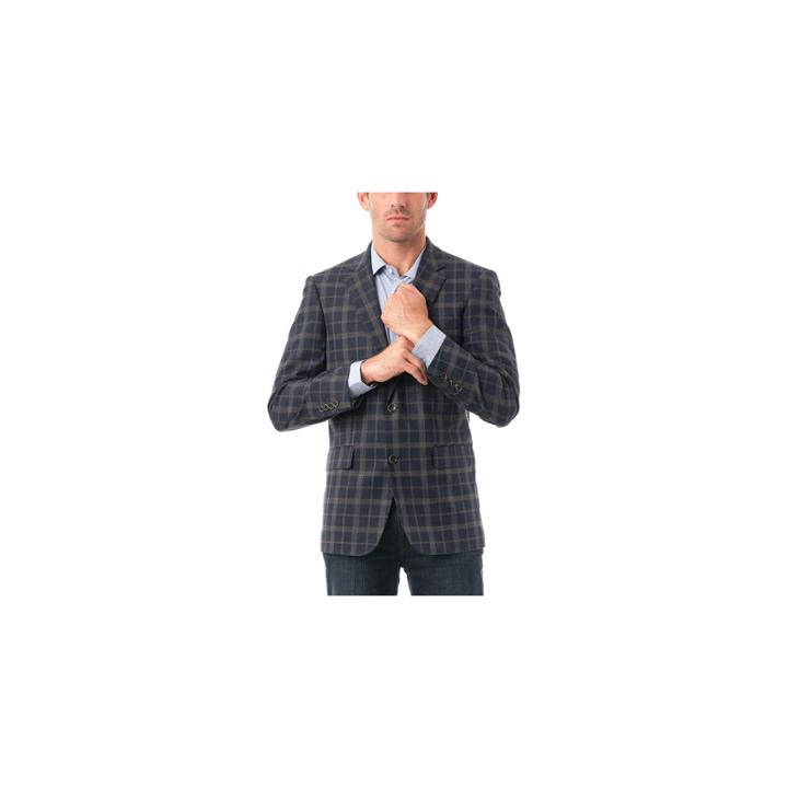Men's Navy And Grey Plaid Classic-fit Blazer