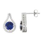 Round Blue Sapphire Sterling Silver Stud Earrings