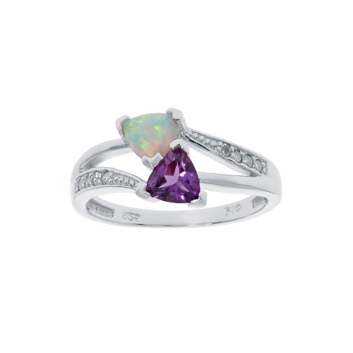 Lab-created Opal And Genuine Amethyst Sterling Silver Ring