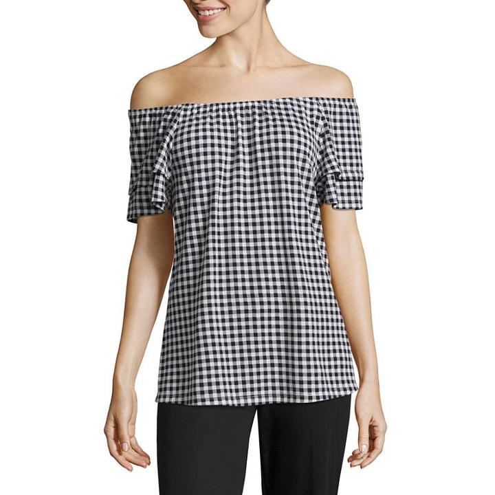 Como Blu Short Sleeve Straight Neck Jersey Blouse