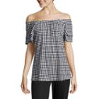 Como Blu Short Sleeve Straight Neck Jersey Blouse