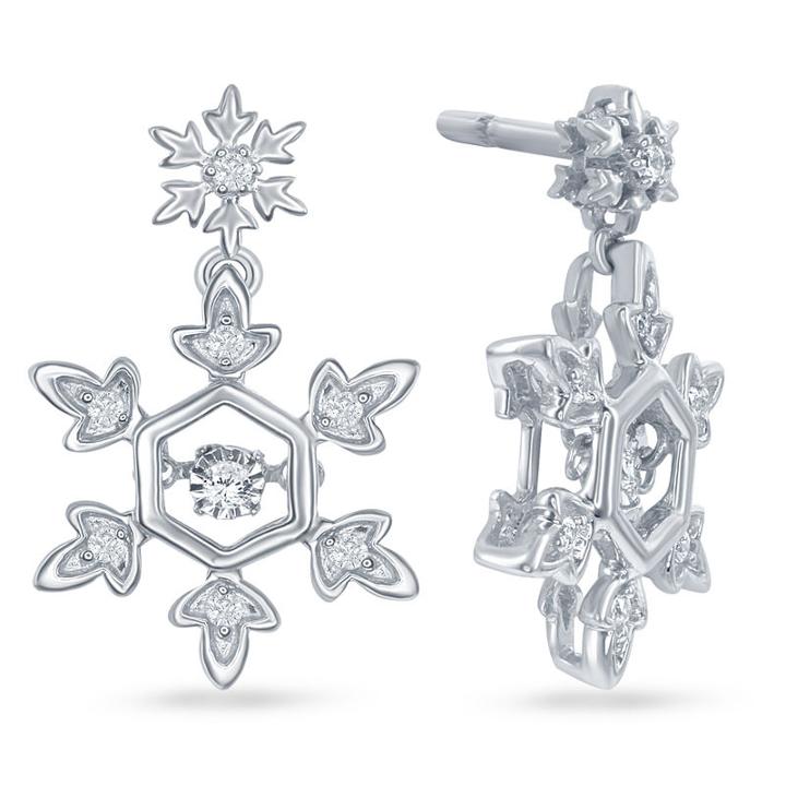 Enchanted Disney Fine Jewelry 1/10 C.t.t.w. Diamond Sterling Silver Frozen Snowflake Drop Earrings