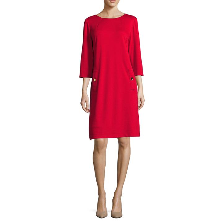 Liz Claiborne 3/4-sleeve Shift Dress With Gold Buttons