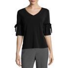 Worthington 3/4 Sleeve V Neck Knit Blouse-petite