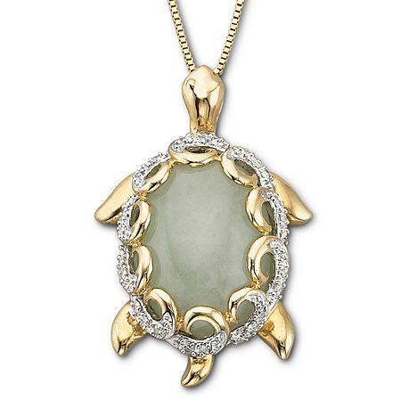 Jade Turtle Pendant Necklace 14k/sterling Silver