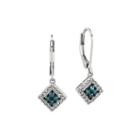 1/2 Ct. T.w. White And Color-enhanced Blue Diamond Sterling Silver Drop Earrings