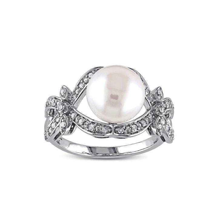 1/6 Ct. T.w. Diamond & Cultured Freshwater Pearl 10k White Gold Ring