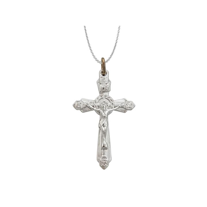 Sterling Silver Rhodium Textured Crucifix Cross 18 Pendant Necklace