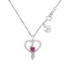 Hallmark Diamonds Womens Lab Created Red Ruby Sterling Silver Heart Pendant Necklace