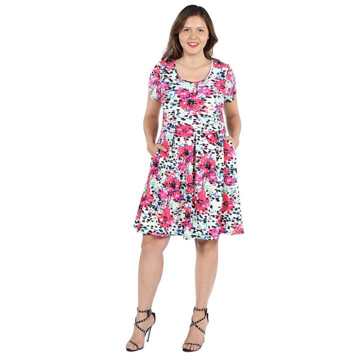 24seven Comfort Apparel Laura Pink Floral Mini Dress - Plus