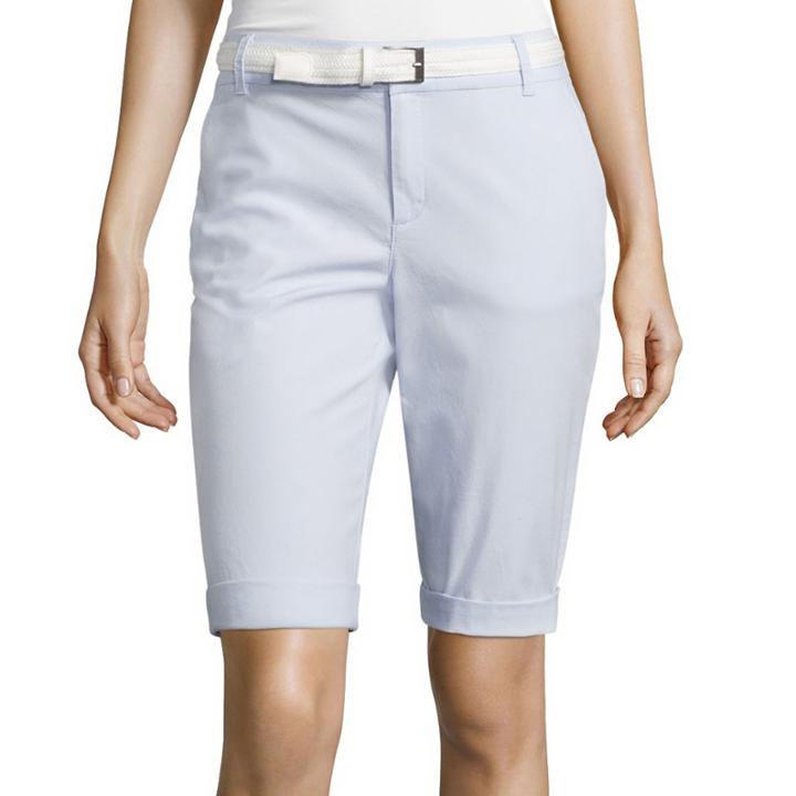 Liz Claiborne Belted Roll-cuff Poplin Walking Shorts - Tall