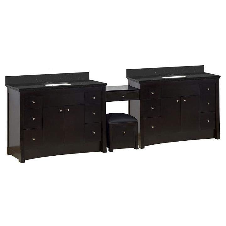 116.45-in. W Floor Mount Distressed Antique Walnutvanity Set For 3h4-in. Drilling Black Galaxy Topwhite Um Sink