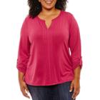 3/4 Sleeve Center Pleat Front Blouse-plus