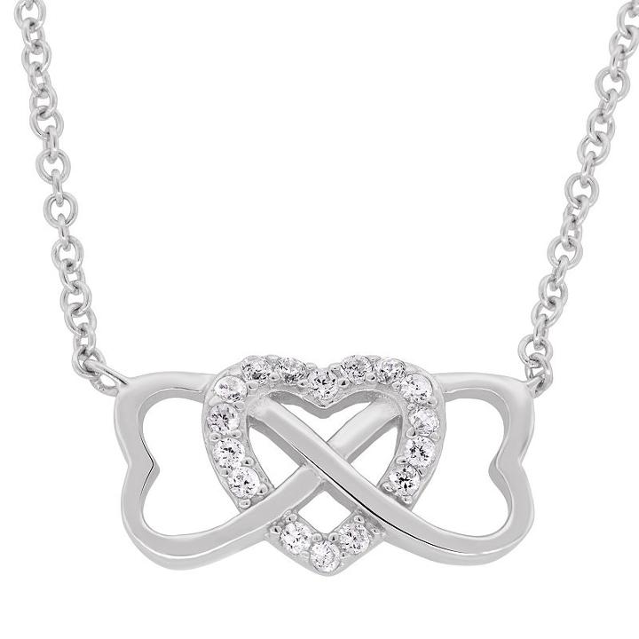 Diamonart Womens 1/3 Ct. T.w. White Cubic Zirconia Sterling Silver Heart Pendant Necklace