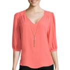 By & By Long-sleeve Lattice-back Necklace Top
