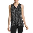 Worthington Sleeveless V Neck Knit Geometric Blouse