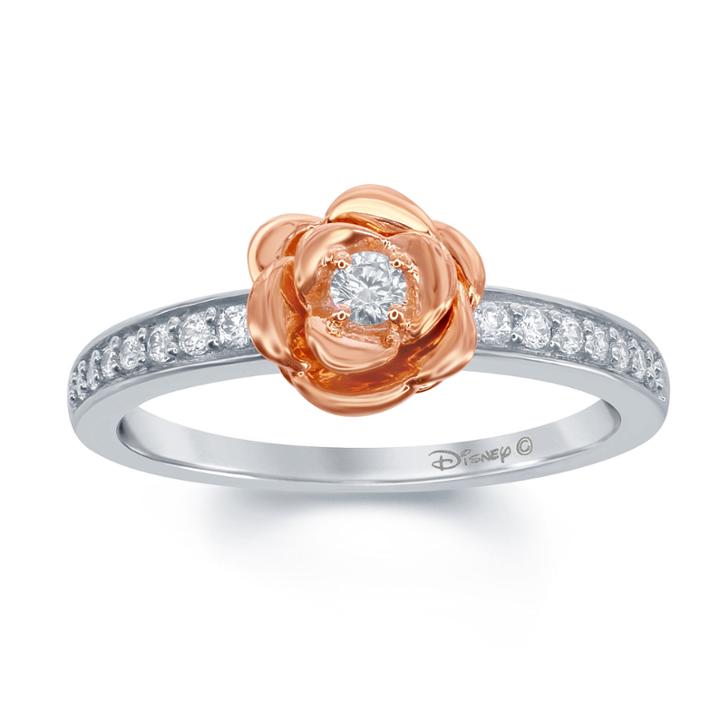 Enchanted By Disney 1/5 C.t.t.w. Diamond 10k White & Rose Gold Belle Rose Ring