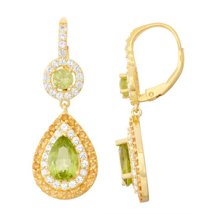 Genuine Peridot & Citrine 14k Gold Over Silver Leverback Earrings