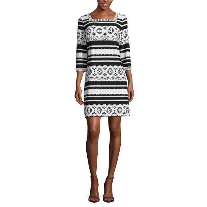 Studio 1 3/4 Sleeve Puff Print Shift Dress-petites