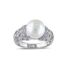 1/10 Ct. T.w. Diamond & Cultured Freshwater Pearl Sterling Silver Ring