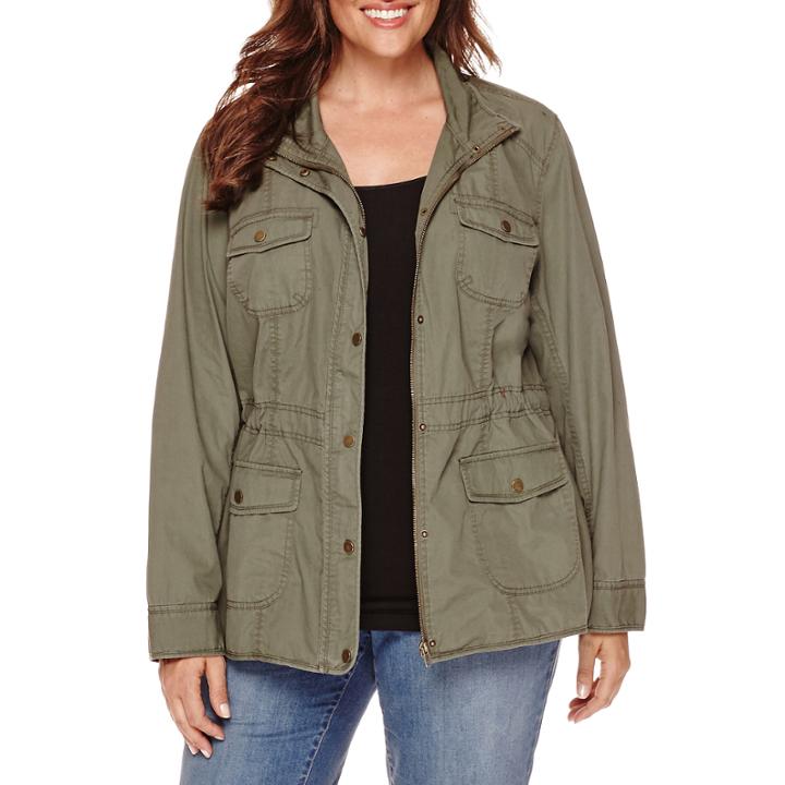 St. John's Bay Long-sleeve Twill Anorak Jacket - Plus