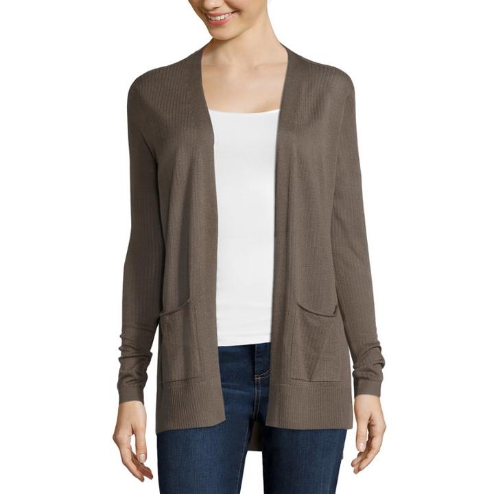 St. John's Bay Long-sleeve Ribbed Flyaway Cardigan Sweater