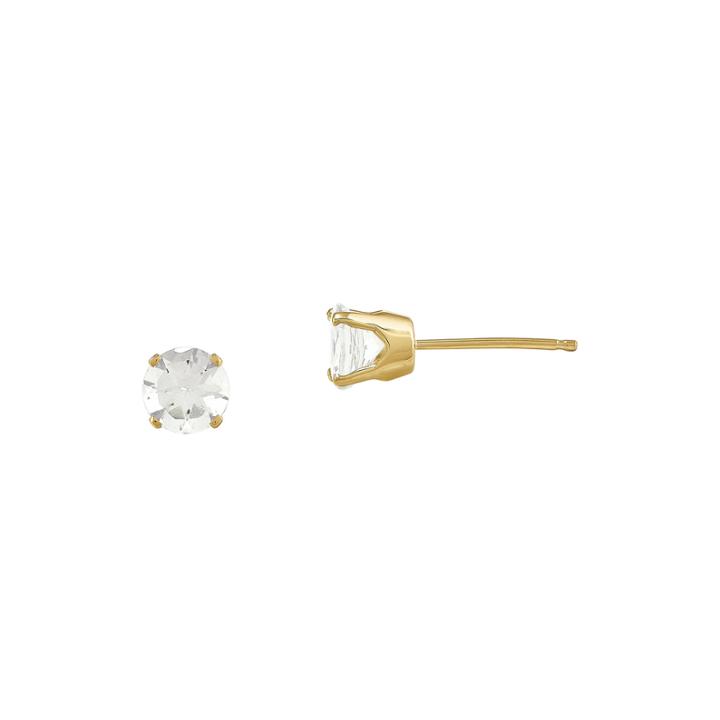 5mm Genuine White Topaz 14k Yellow Gold White Stud Earrings