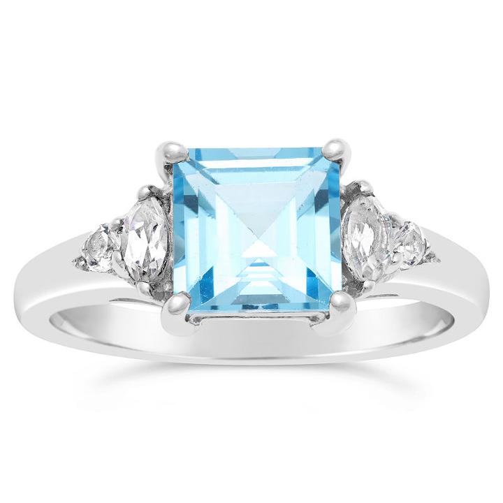 Womens Genuine Blue Topaz Blue Sterling Silver Square Cocktail Ring