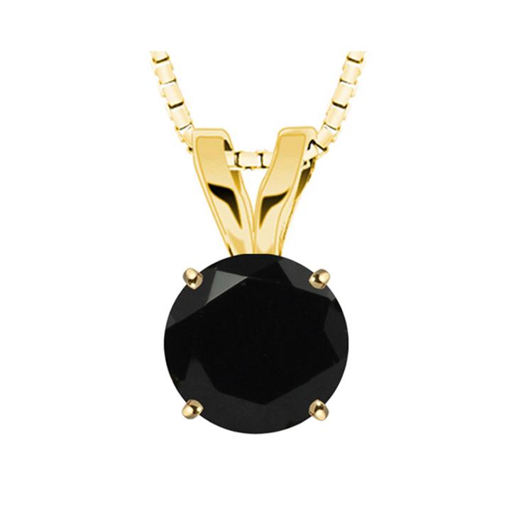 Round Genuine Black Onyx 10k Yellow Gold Pendant Necklace