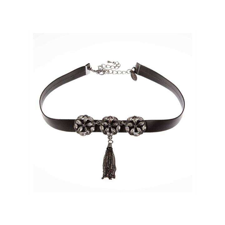 Natasha Accessories Womens Gray Crystal Choker Necklace