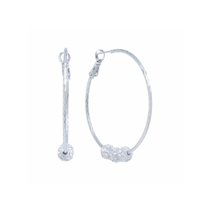 Sparkle Allure Crystal Silver Over Brass Hoop Earrings