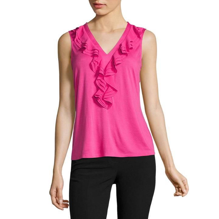 Worthington Sleeveless Ruffle V-neck Top - Tall