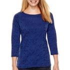 St. John's Bay 3/4-sleeve Paisley Print Textured Knit Top - Petite