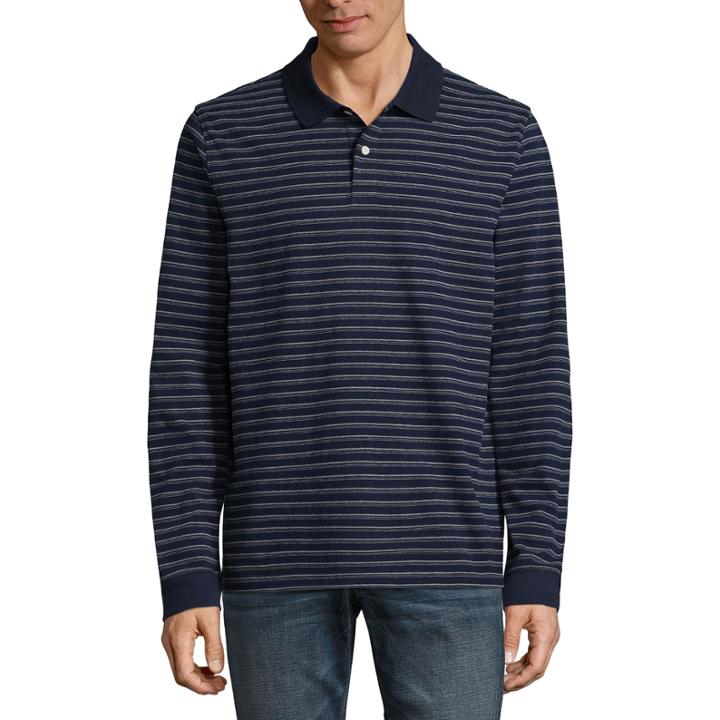 St. John's Bay Long Sleeve Stripe Jersey Polo Shirt