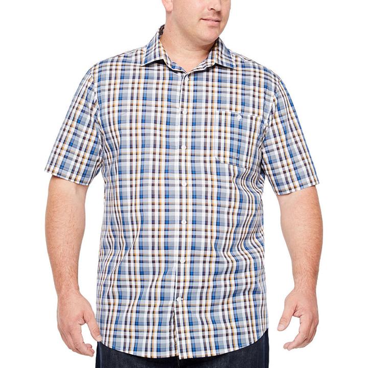 Claiborne Short Sleeve Geometric Button-front Shirt-big And Tall