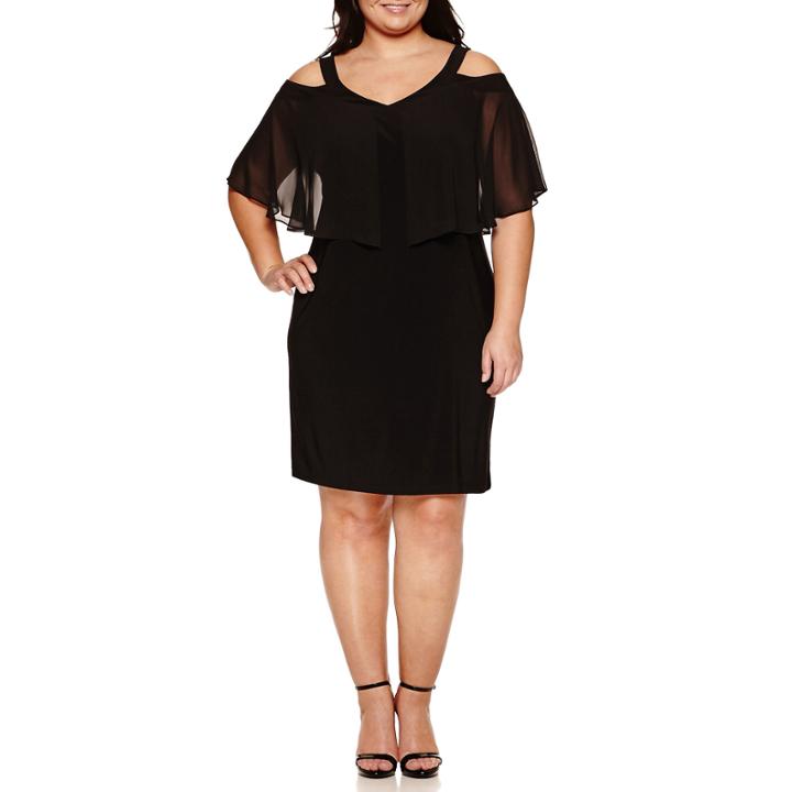 Msk Short Sleeve Cold Shoulder Knit Sheath Dress-plus