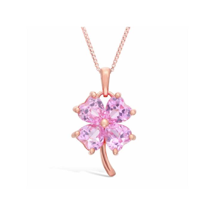 Womens Pink Sapphire Gold Over Silver Pendant Necklace