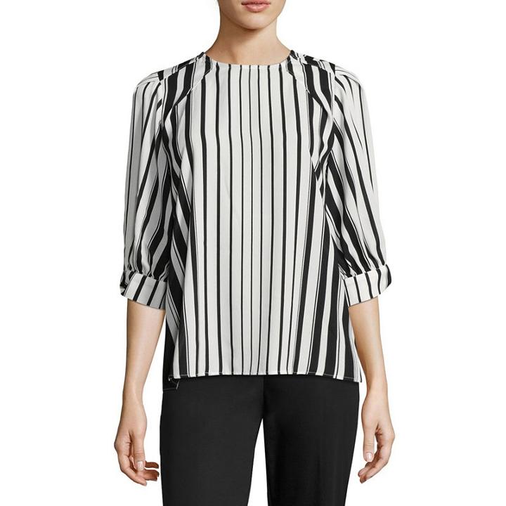 Worthington 3/4 Sleeve Round Neck Woven Top