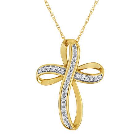 1/5 Ct. T.w. Diamond 10k Yellow Gold Cross Pendant Necklace