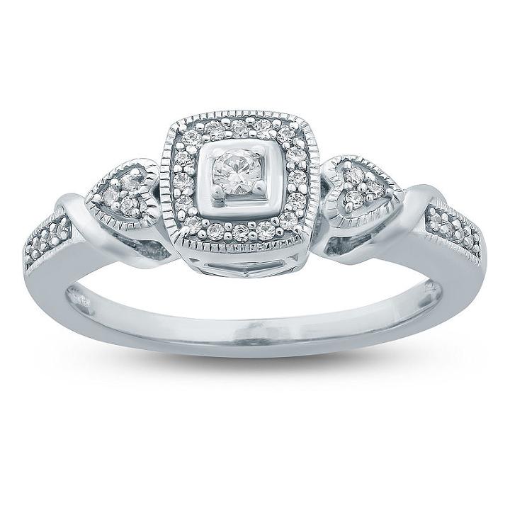 Promise My Love Womens 1/10 Ct. T.w. Genuine Round White Diamond Sterling Silver Promise Ring