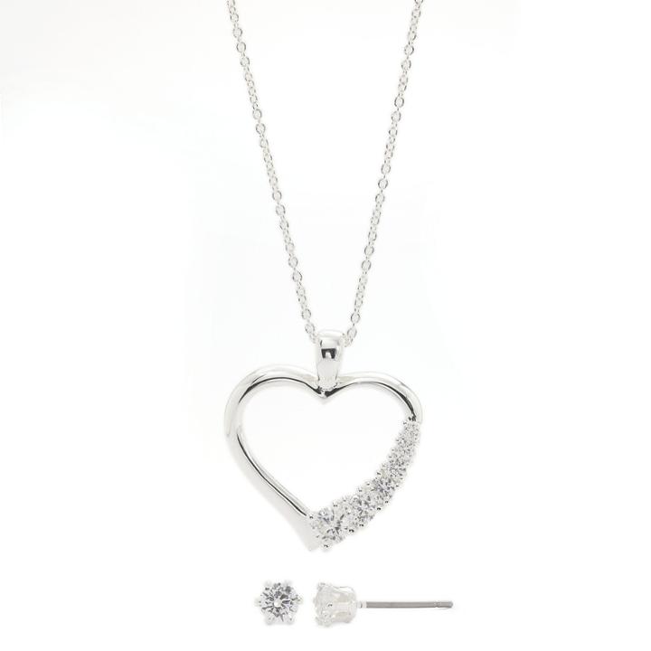 Sparkle Allure Side Cubic Zirconia Heart Set