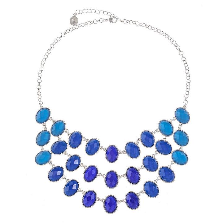 Liz Claiborne Womens Blue Oval Statement Necklace
