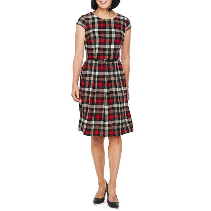 Liz Claiborne Short Sleeve Plaid Fit & Flare Dress