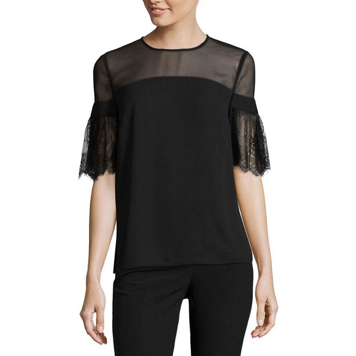Worthington Lace Short Sleeve Blouse - Plus