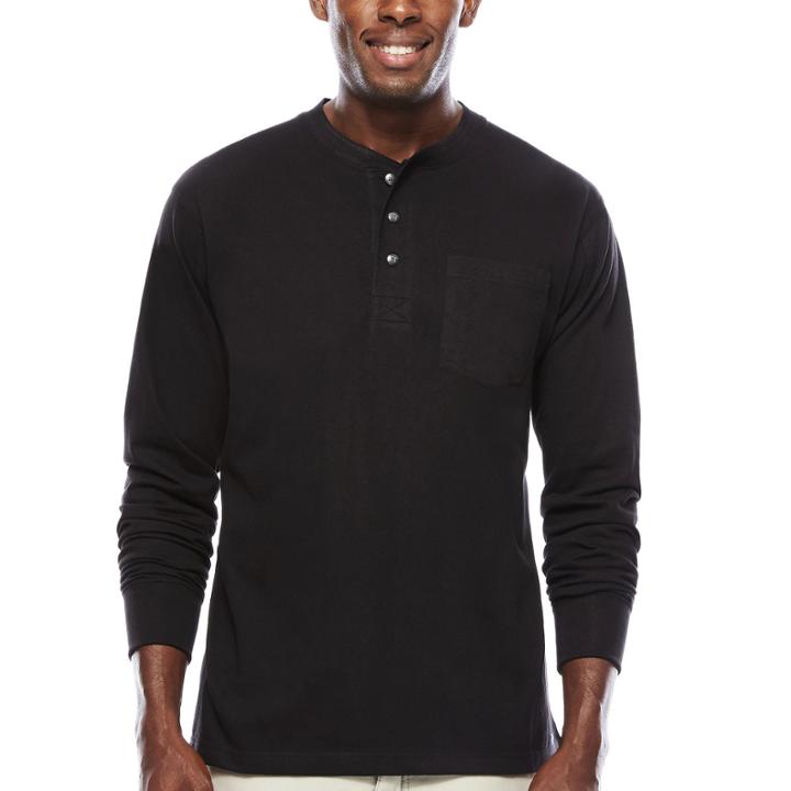 Smith's Workwear Long-sleeve Rib-knit Henley Cotton Tee