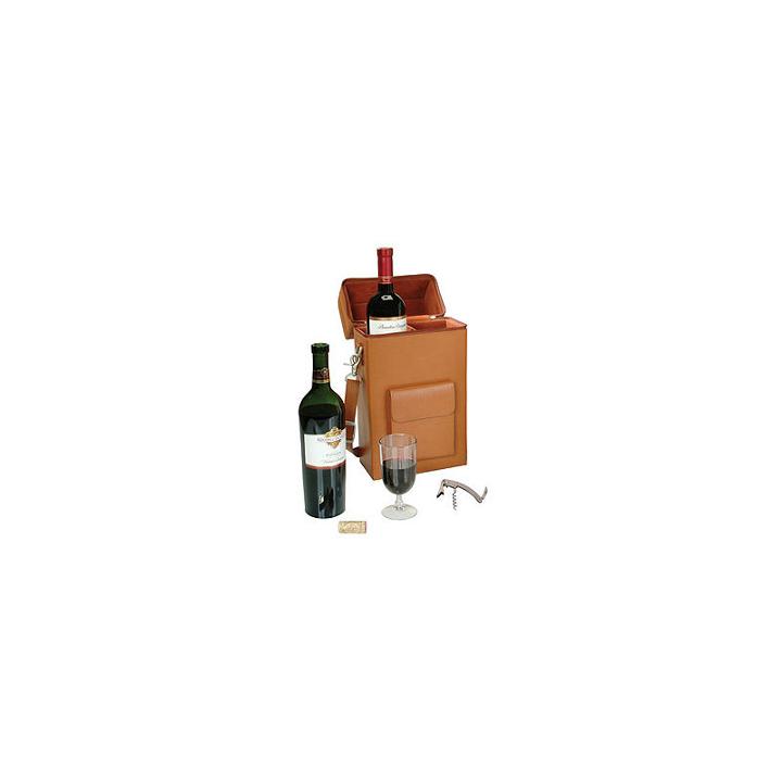 Royce Leather Double With Stainless Steel Corkscrew 2-pc. Wine Tote