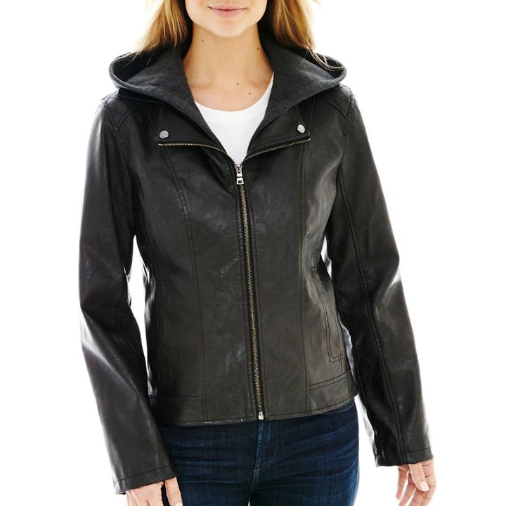 A.n.a Faux-leather Hooded Scuba Jacket