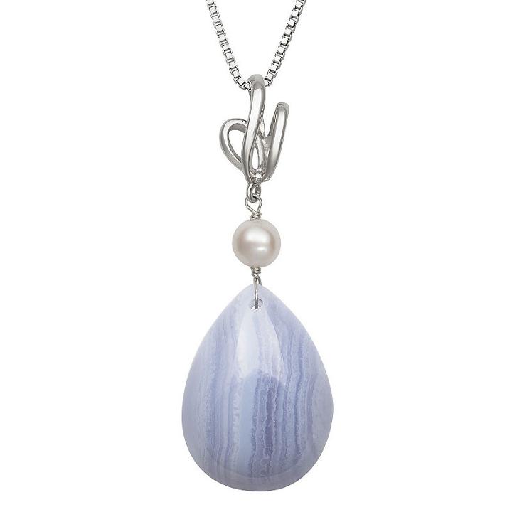 Womens Blue Agate Sterling Silver Pear Pendant